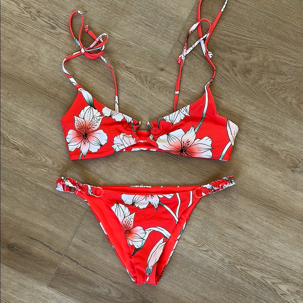 Red Floral Bikini Set